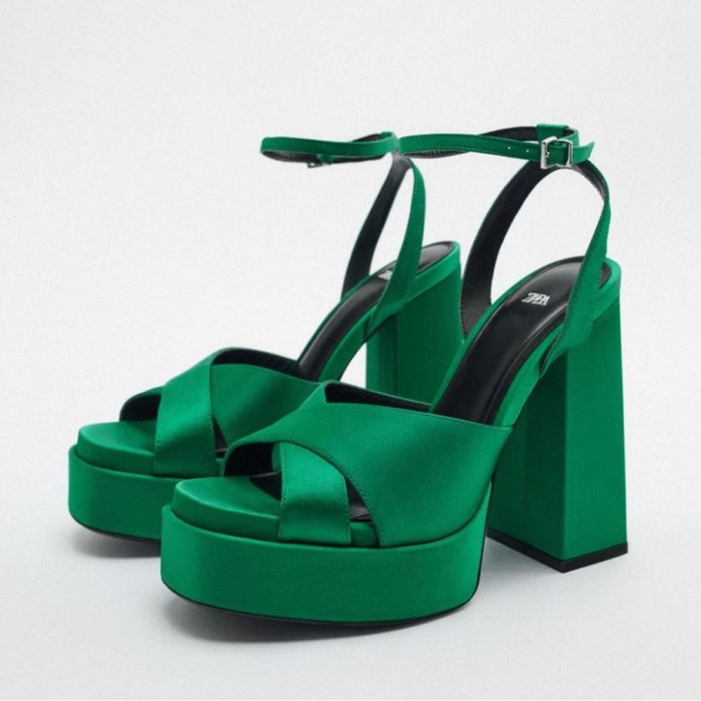 Zara Chunky Satin Platform Heel Sandals